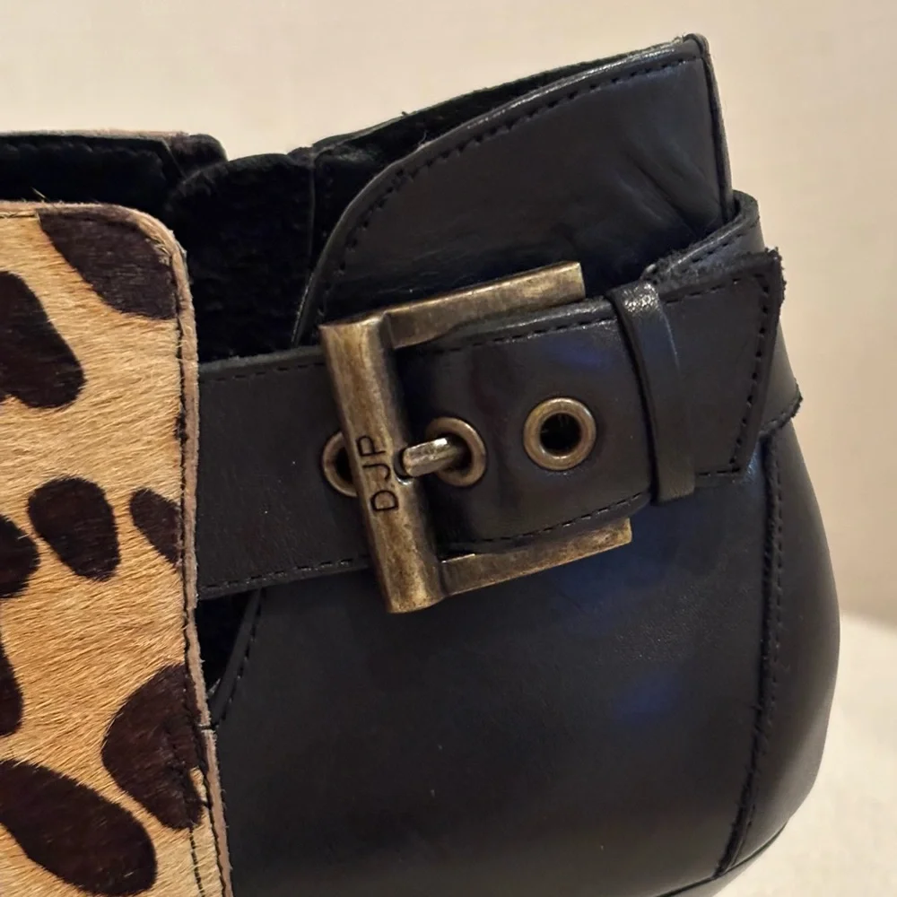 DONALD J. PLINER LURE Calf Hair Animal Print Kitten Heel Buckle Booties Size 8